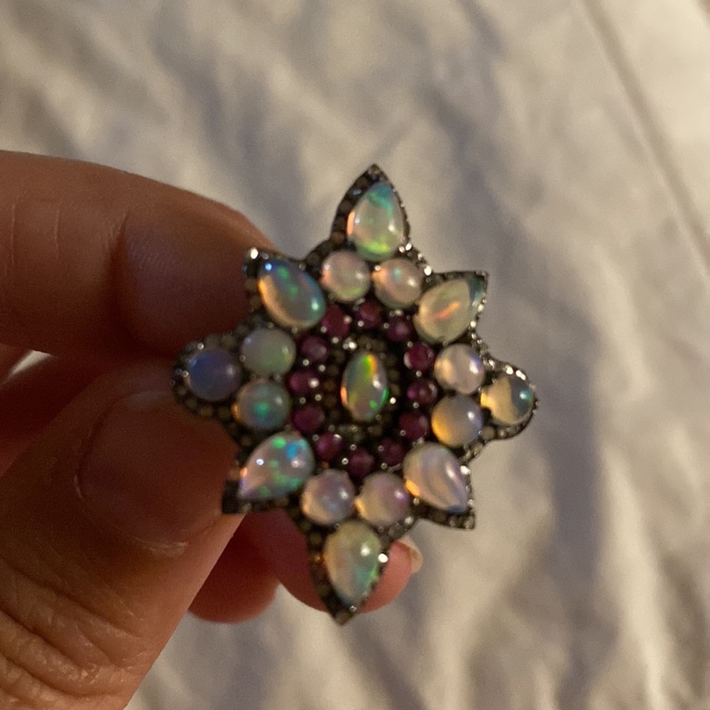 Opal Star Ring With Ruby And Diamonds Set In Ster… - image 1